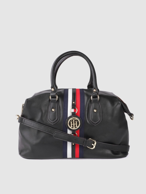 

Tommy Hilfiger Black Solid Handheld Bag with Striped Detail