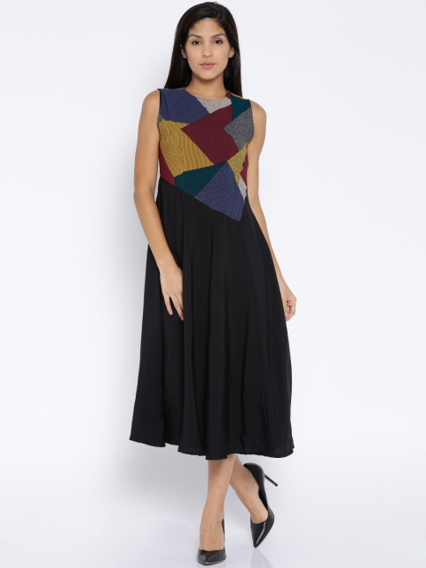 

Tokyo Talkies Black Printed Polyester A-Line Dress
