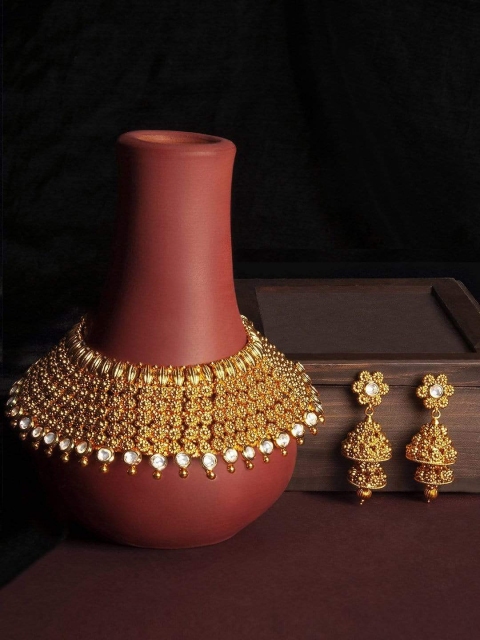 

Rubans Gold-Plated White Kundan-Studded Filigree Handcrafted Jewellery Set