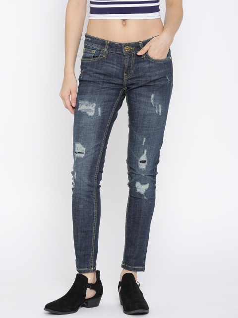 

Tokyo Talkies Navy Washed Distressed Jeans, Navy blue