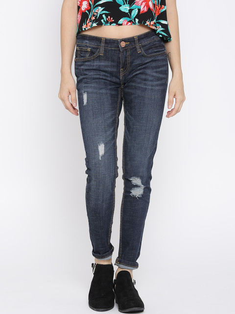 

Tokyo Talkies Navy Washed Distressed Jeans, Navy blue
