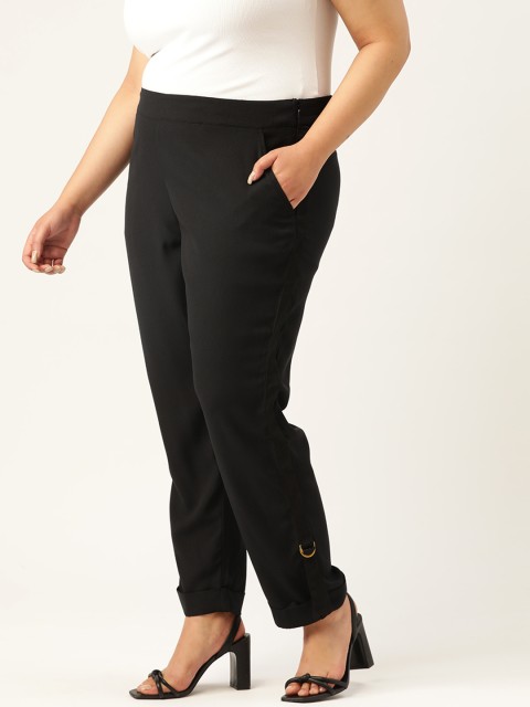 

Sztori Women Plus Size Black Regular Fit Solid Regular Trousers