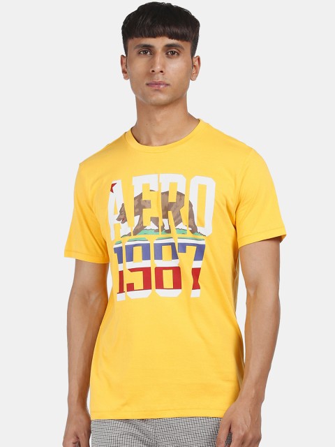 

Aeropostale Men Yellow Printed Round Neck T-shirt