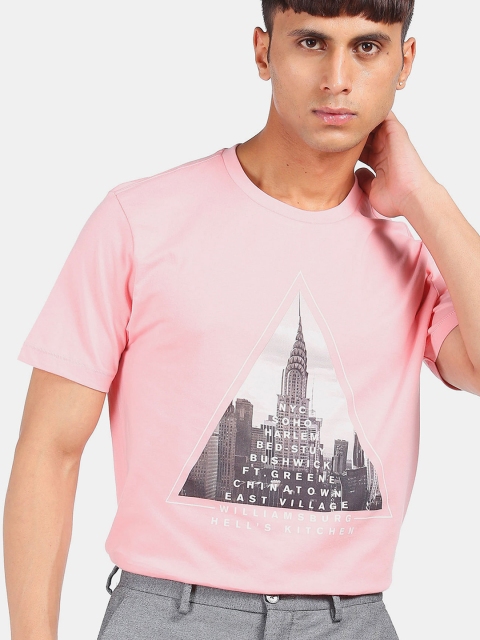 

Aeropostale Men Pink Printed Round Neck Cotton Pure Cotton T-shirt