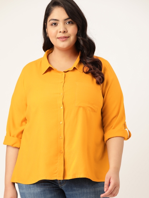 

Sztori Women Plus Size Mustard Yellow Solid Casual Shirt
