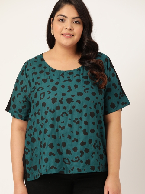 

Sztori Plus Size Green & Black Geometric Regular Top