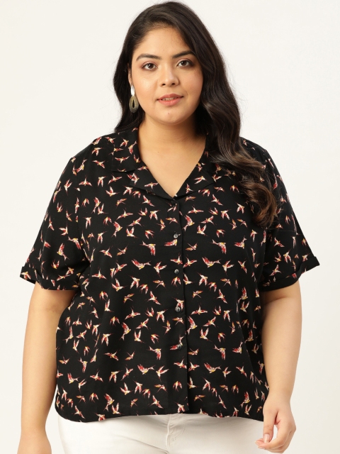 

Sztori Plus Size Women Black & Red Bird Print Casual Shirt