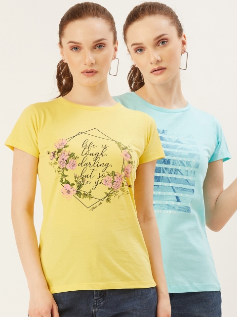 

Monte Carlo Women Pack of 2 Typography Print Round Neck T-shirt, Yellow
