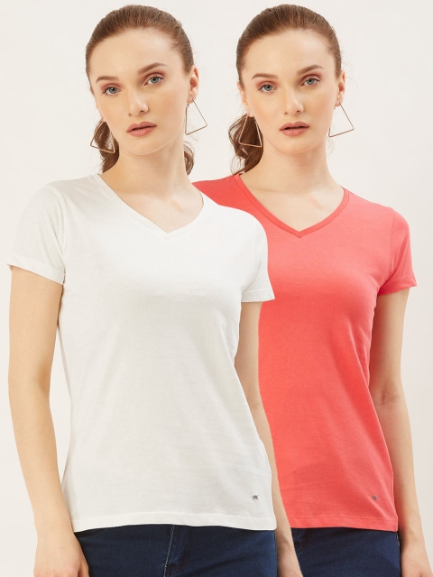 

Monte Carlo Women Pack of 2 Solid V-Neck T-shirt, White