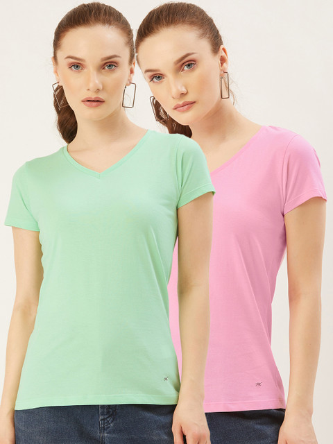 

Monte Carlo Women Pack of 2 Solid V-Neck T-shirt, Green