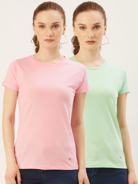 

Monte Carlo Women Pack of 2 Solid Round Neck T-shirt, Pink