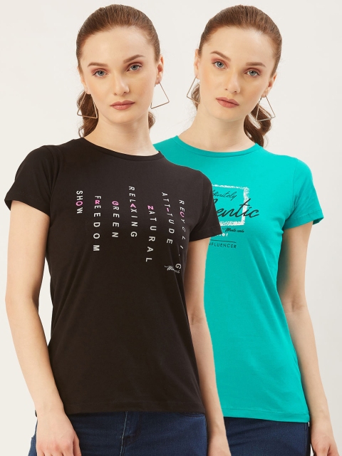 

Monte Carlo Women Pack of 2 Printed Round Neck T-shirt, Black
