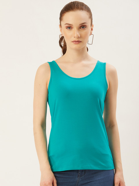 

Monte Carlo Women Turquoise Blue Solid Round Neck T-shirt