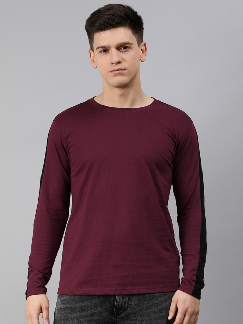

UNSULLY Men Maroon Solid Round Neck Pure Cotton T-shirt