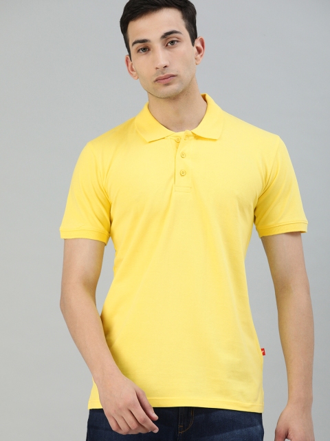 

UNSULLY Men Yellow Solid Polo Collar Pure Cotton T-shirt