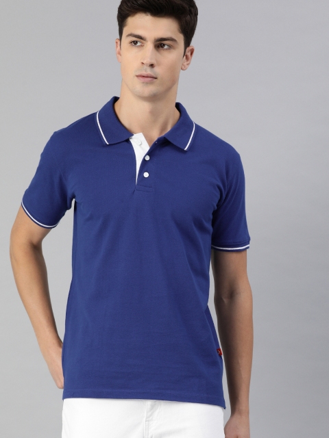 

UNSULLY Men Blue Solid Polo Collar Regular Fit T-shirt