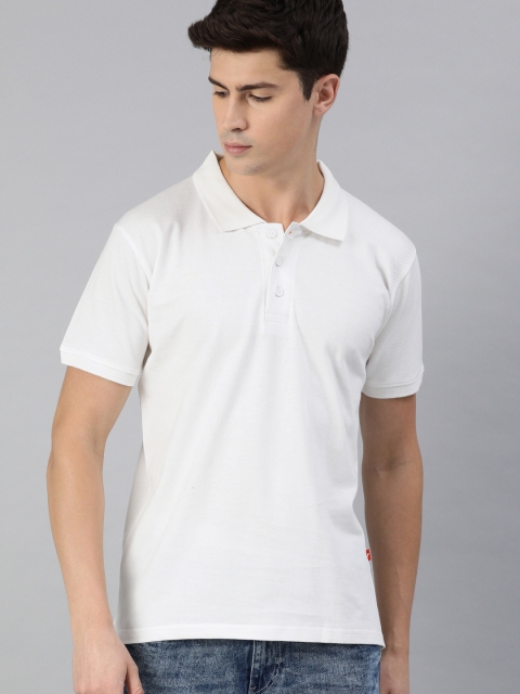 

UNSULLY Men White Solid Polo Collar Regular Fit T-shirt