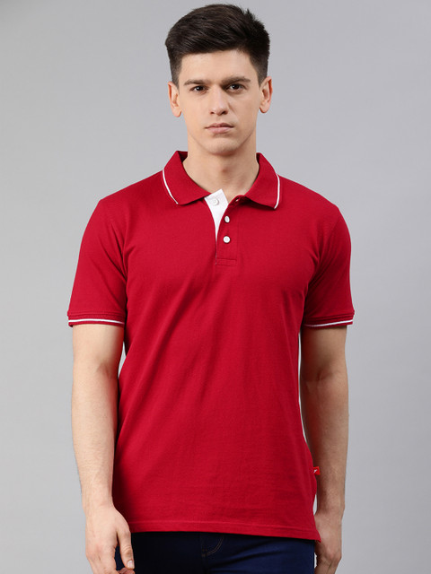 

UNSULLY Men Red Solid Polo Collar T-shirt