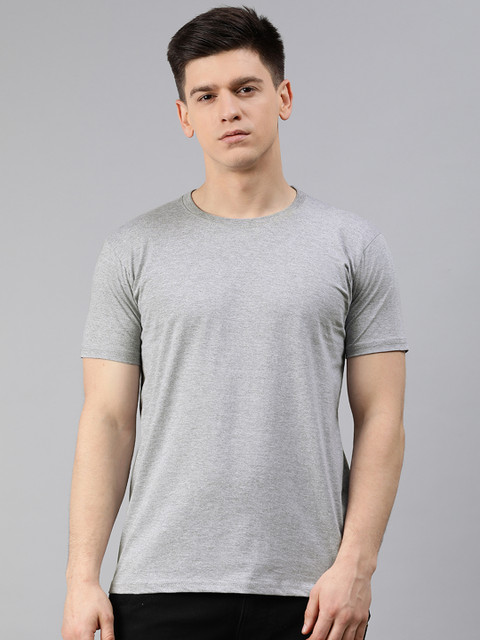 

UNSULLY Men Grey Melange Solid Round Neck Pure Cotton T-shirt