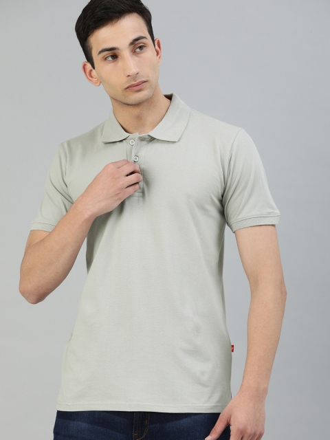 

UNSULLY Men Grey Solid Polo Collar Pure Cotton T-shirt