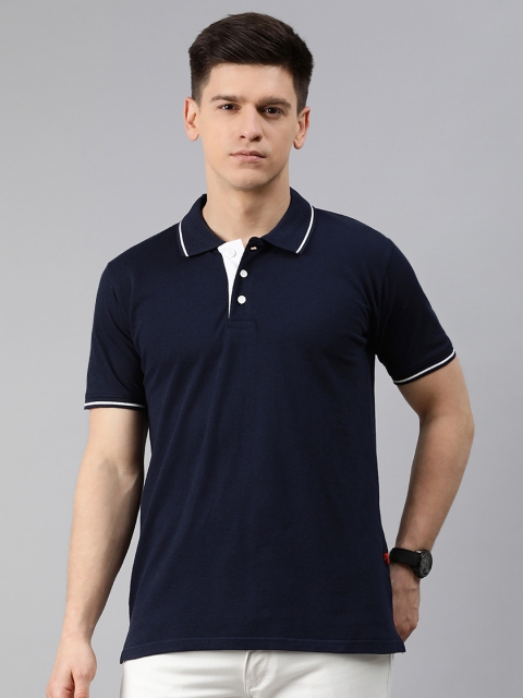 

UNSULLY Men Navy Blue Solid Polo Collar T-shirt