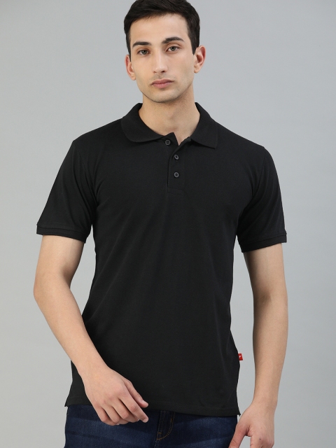 

UNSULLY Men Black Cotton Solid Polo Collar T-shirt