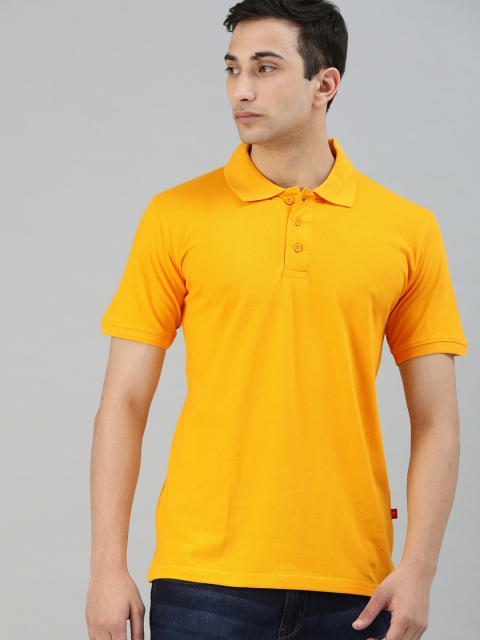 

UNSULLY Men Yellow Pure Cotton Solid Polo Collar T-shirt