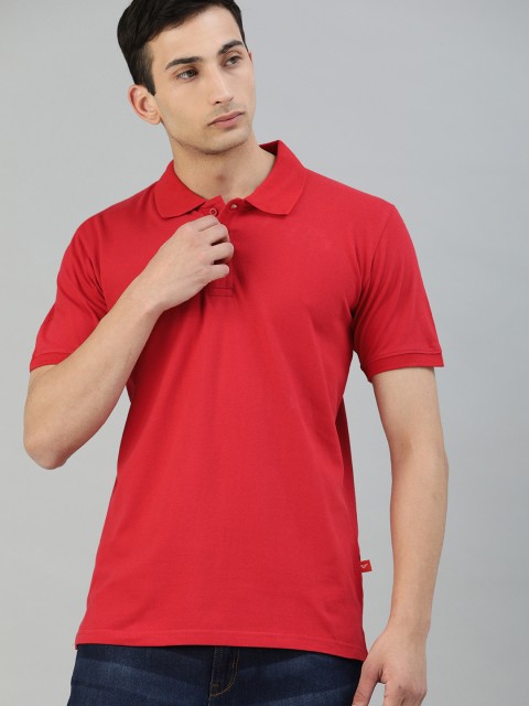 

UNSULLY Men Red Solid Polo Collar Pure Cotton T-shirt