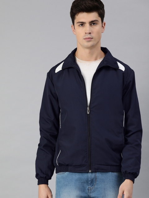 

UNSULLY Men Navy Blue Solid Bomber