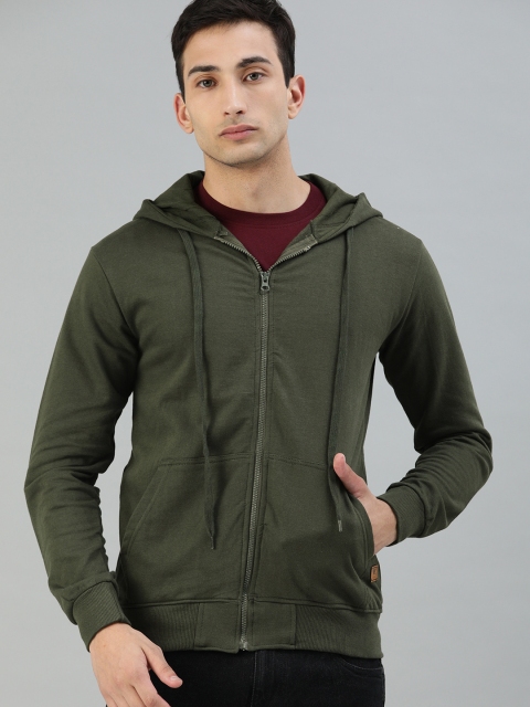 

UNSULLY Men Olive Green Solid Lightweight Open Front Jacket