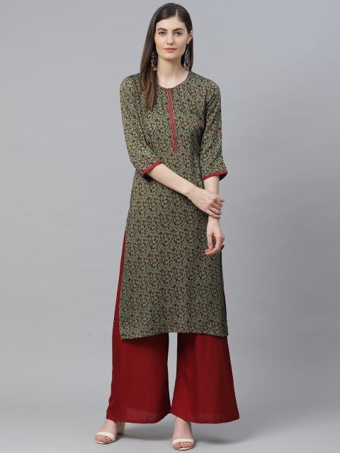 

Shree Women Green & Red Ethnic Motifs Printed Kurta