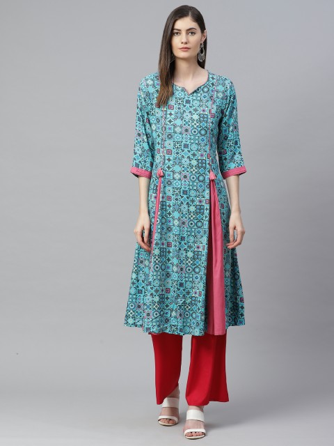 

Shree Women Blue & Pink Geometric Printed Kurta