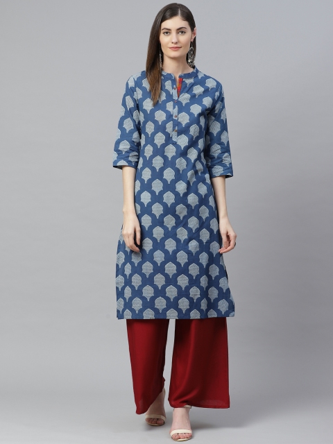 

Shree Women Blue Geometric Printed Pure Cotton Kurta