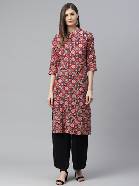 

Shree Women Red & Black Ethnic Motifs Printed Pure Cotton Kurta