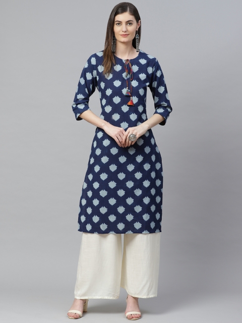 

Shree Women Navy Blue Geometric Printed Pure Cotton Kurta