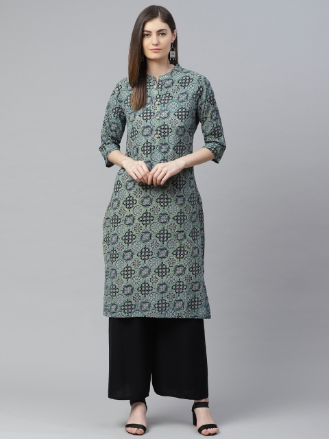 

Shree Women Green & White Ethnic Motifs Printed Pure Cotton Kurta