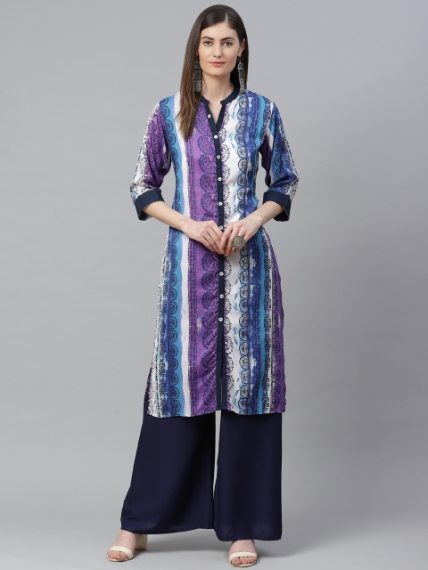 

Shree Women Navy Blue & White Ethnic Motifs Printed Kurta