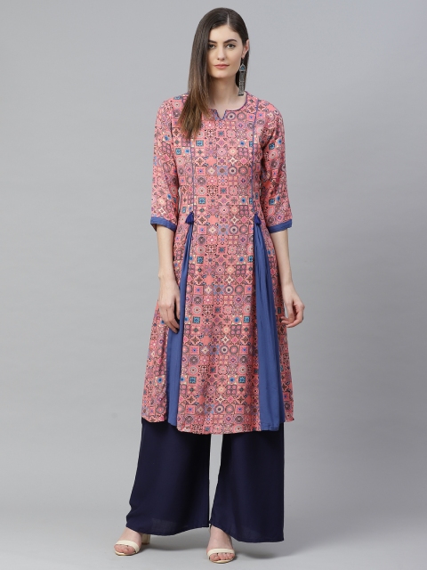 

Shree Women Pink & Blue Geometric Printed Kurta