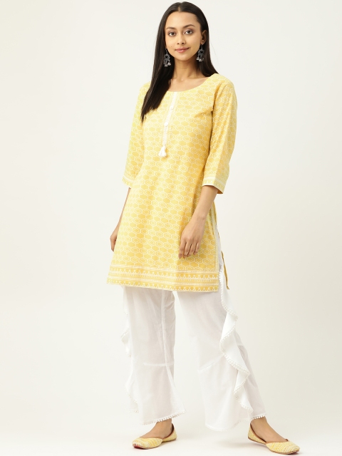 

Laabha Women Yellow & White Printed Pure Cotton Kurta with Trousers