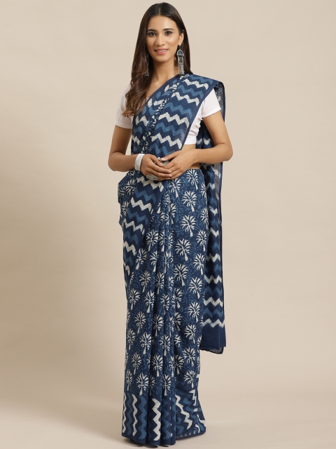 

Libas Navy Blue & White Pure Cotton Printed Saree