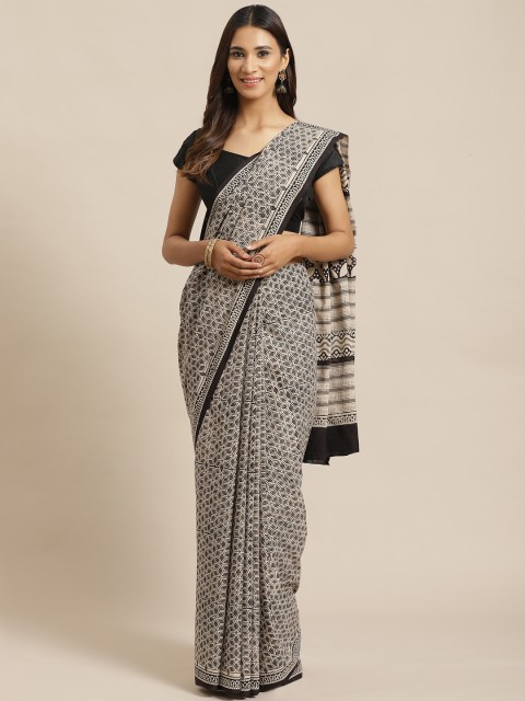 

Libas Off-White & Black Pure Cotton Printed Saree