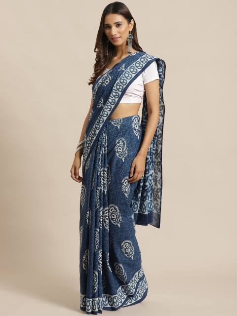 

Libas Navy Blue & White Pure Cotton Printed Saree