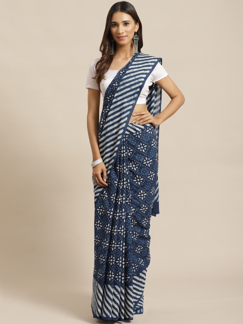 

Libas Navy Blue & White Pure Cotton Printed Saree