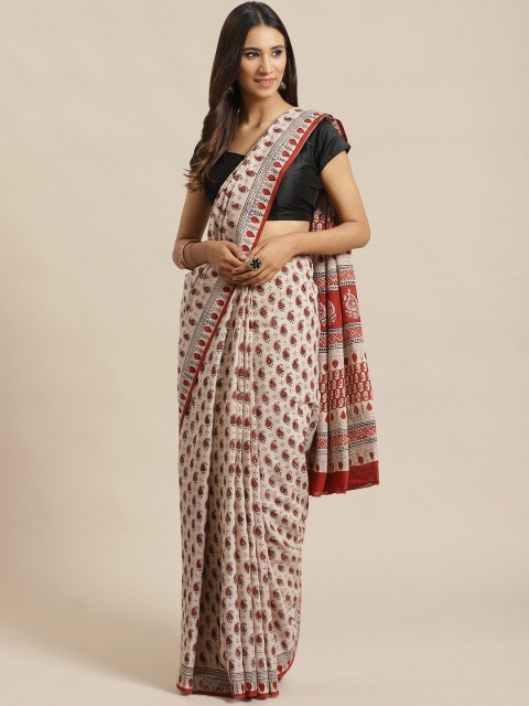 

Libas Beige & Maroon Pure Cotton Printed Saree