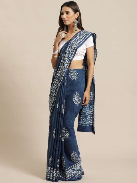 

Libas Navy Blue & Off-White Pure Cotton Printed Saree