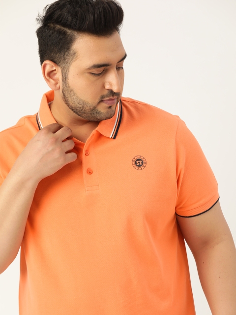 

Sztori Men Plus Size Orange Solid Pure Cotton Polo Collar T-shirt