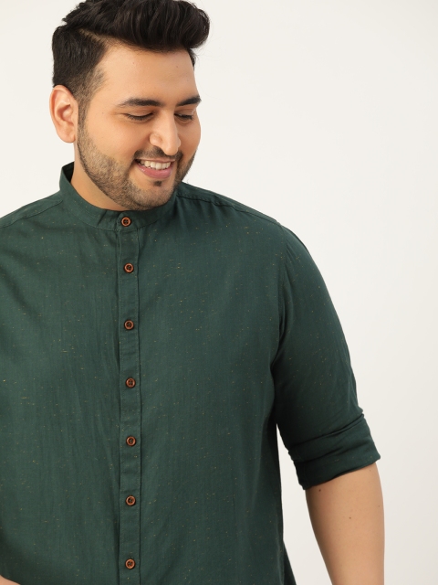 

Sztori Men Plus Size Green Regular Fit Solid Slub Effect Casual Shirt