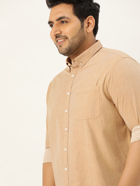 

Sztori Men Beige Plus Size Cotton Solid Casual Shirt