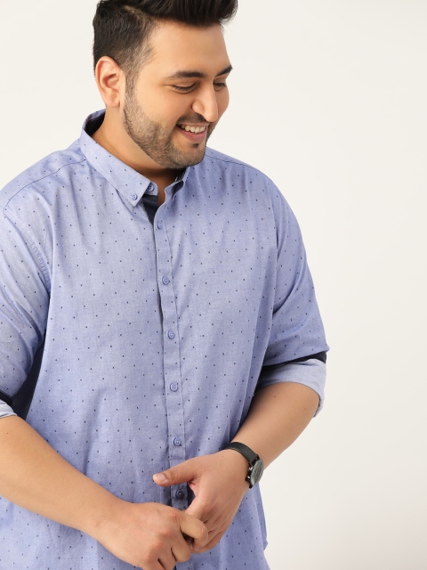 

Sztori Men Plus Size Blue Regular Fit Pure Cotton Printed Casual Shirt