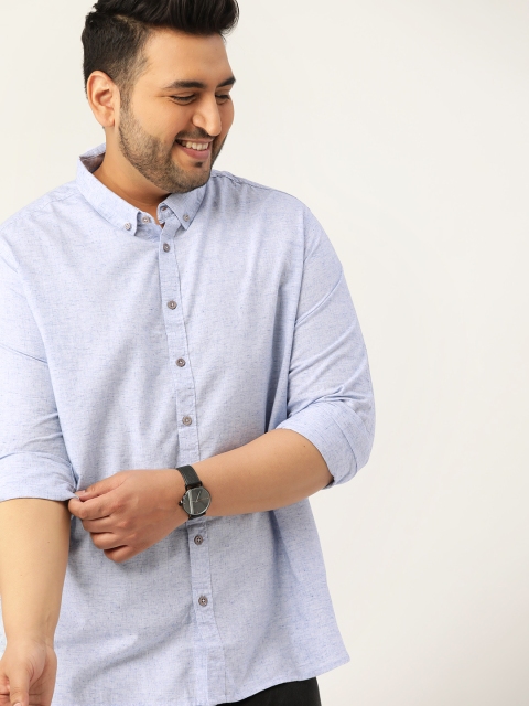 

Sztori Men Plus Size Blue Regular Fit Pure Cotton Solid Casual Shirt